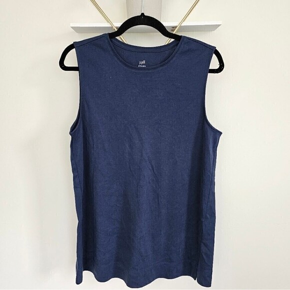 J. Jill Navy Blue Perfect Pima Forward Seam Sleeveless Tank Top Size Medium - Picture 2 of 7